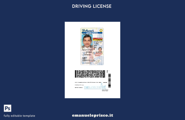 verified style stile verificato USA Delaware con modello di patente di guida template